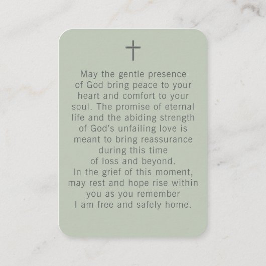 Elegant Floral Sage Green Funeral Prayer Card 名刺 (裏面)