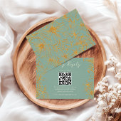 Elegant Floral Sage Green Gold QR Code Wedding 出欠カード