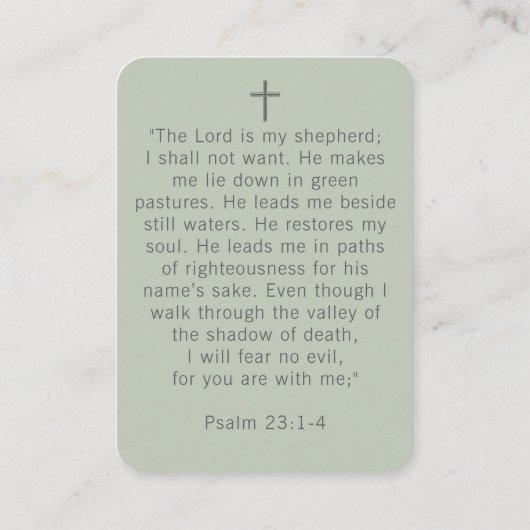 Elegant Floral Sage Green Psalm 23 Prayer Card 名刺 (裏面)