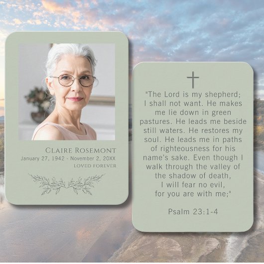 Elegant Floral Sage Green Psalm 23 Prayer Card 名刺