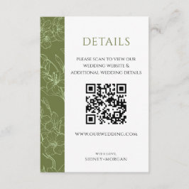 Elegant Floral Sage Green Wedding QR code Details エンクロージャーカード