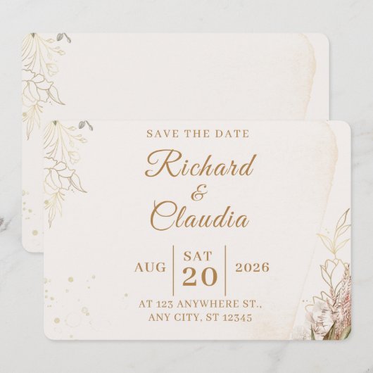 Elegant Floral Save the Date Card セーブザデート (正面/裏面)