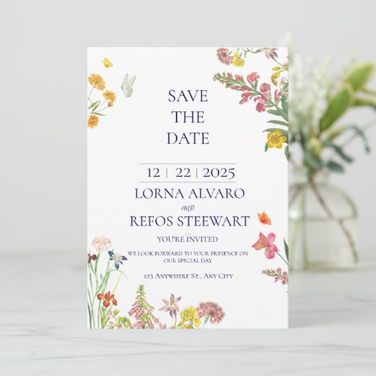 Elegant Floral Save the Date Card 招待状 (スタンド正面)