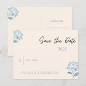 Elegant Floral Save the Date Card 案内ポストカード (正面/裏面)