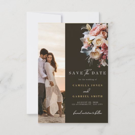 Elegant Floral Save the Date Modern Wedding Card セーブザデート (正面)
