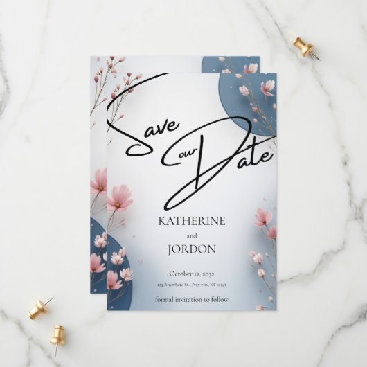 Elegant Floral Save the Date Wedding Card  セーブザデート (正面/裏面インサイチュ)