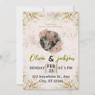 Elegant Floral Save The Date Wedding Invitation 招待状