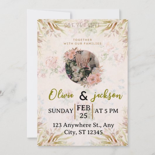 Elegant Floral Save The Date Wedding Invitation 招待状 (正面)