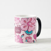 Elegant Floral Script Custom Name モーフィングマグカップ (正面右)