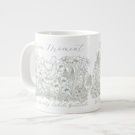 Elegant Floral Script Saying Boho Line Art  ジャンボコーヒーマグカップ (正面左)