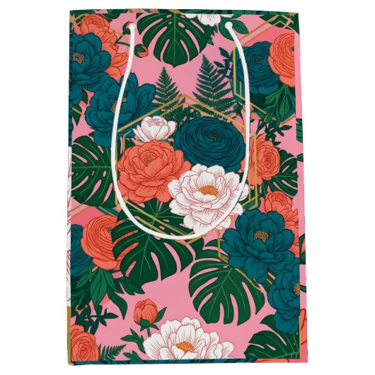 Elegant Floral Seamless Pattern | Tropical Flowers ミディアムペーパーバッグ (正面)