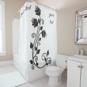 "Elegant Floral Shower Curtain with Custom Text  シャワーカーテン (インサイチュ)