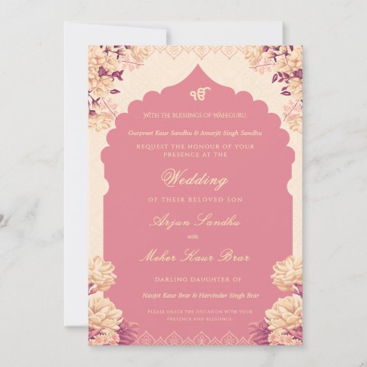 Elegant Floral Sikh Wedding | Punjabi Wedding 招待状 (正面)