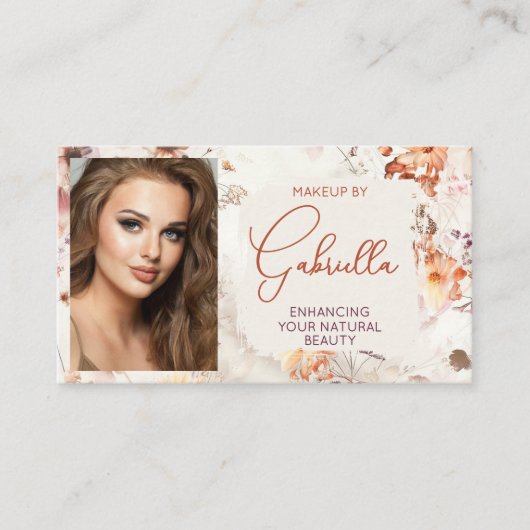 Elegant Floral Social Icon QR Code Photo Makeup 名刺 (正面)