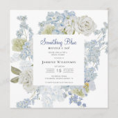 elegant Floral Something Blue Bridal shower QR  招待状 (正面)