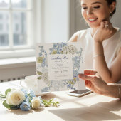 elegant Floral Something Blue Bridal shower QR  招待状