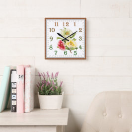 Elegant Floral Square Acrylic Wall Clock スクエア壁時計