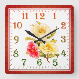 Elegant Floral Square Acrylic Wall Clock スクエア壁時計
