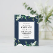 Elegant Floral Square Botanical Navy Wedding インビテーションポストカード (スタンド正面)