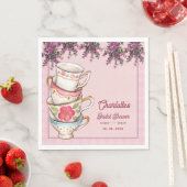 Elegant Floral Stacked Teacups Bridal Shower Party スタンダードランチョンナプキン (インサイチュ)