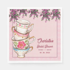 Elegant Floral Stacked Teacups Bridal Shower Party スタンダードランチョンナプキン