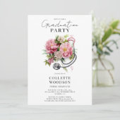 Elegant Floral Stethoscope Nurse Graduation  招待状 (スタンド正面)