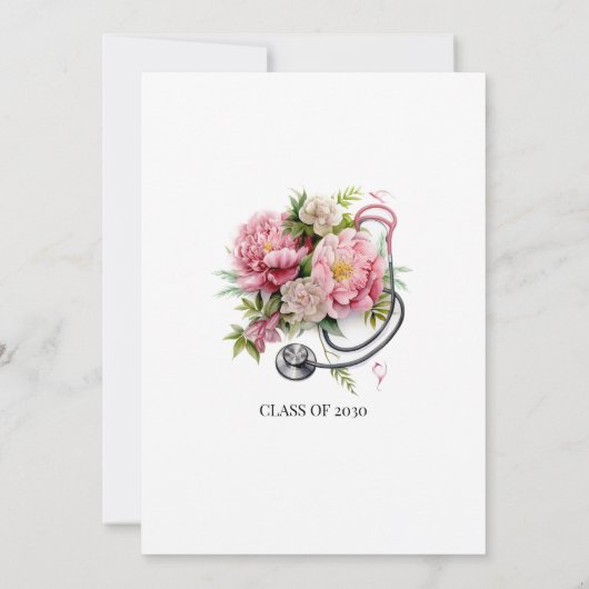 Elegant Floral Stethoscope Nurse Graduation  招待状 (裏面)