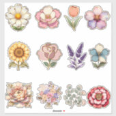Elegant Floral Stickers with Gold Outline – Luxury シール (シート)