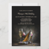 Elegant Floral Stiletto Shoes Birthday Party 招待状 (正面)