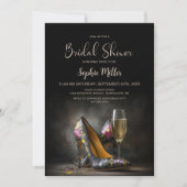 Elegant Floral Stiletto Shoes Bridal Shower 招待状 (正面)