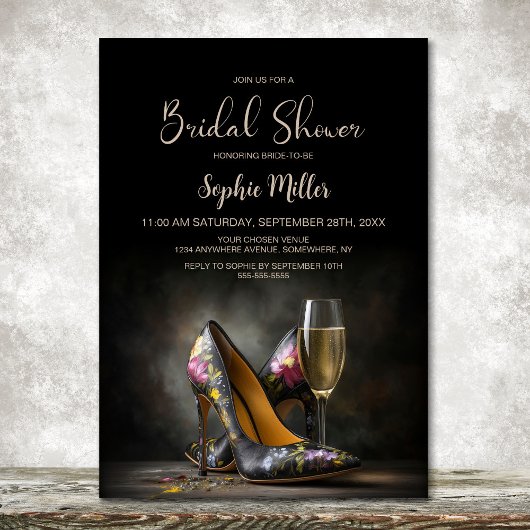 Elegant Floral Stiletto Shoes Bridal Shower 招待状