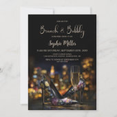 Elegant Floral Stiletto Shoes Brunch and Bubbly 招待状 (正面)