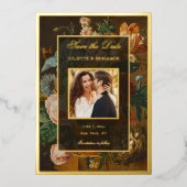 Elegant Floral Still Life Wedding Save the Date 箔招待状 (正面)