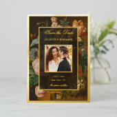 Elegant Floral Still Life Wedding Save the Date 箔招待状 (立ち正面)