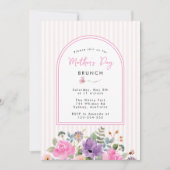 Elegant Floral Stripted pink Mothers Day Brunch 招待状 (正面)
