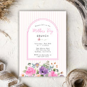 Elegant Floral Stripted pink Mothers Day Brunch 招待状