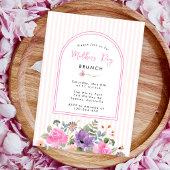 Elegant Floral Stripted pink Mothers Day Brunch 招待状