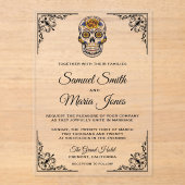 Elegant Floral Sugar Skull Wedding アクリル招待状 (正面)