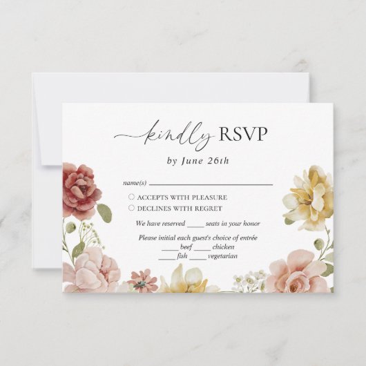 Elegant Floral Summer Wedding 出欠カード (正面)
