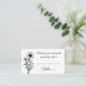 Elegant Floral Sunflowers Black White Wedding  プレイスカード (スタンド正面)