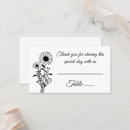 Elegant Floral Sunflowers Black White Wedding  プレイスカード