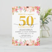 Elegant Floral Surprise 50th Wedding Anniversary 招待状 (スタンド正面)