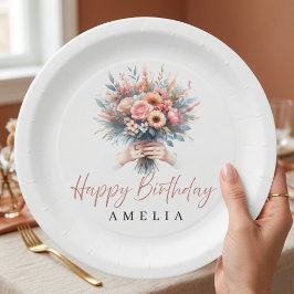 Elegant Floral Sweet 16 Custom Party Plate ペーパープレート