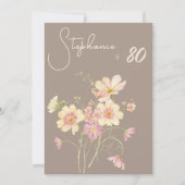 Elegant Floral Taupe Blush 80th Birthday 招待状 (正面)