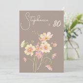 Elegant Floral Taupe Blush 80th Birthday 招待状 (スタンド正面)