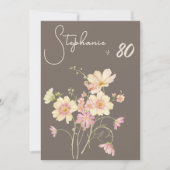 Elegant Floral Taupe Blush 80th Birthday Invitatio 招待状 (正面)