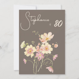 Elegant Floral Taupe Blush 80th Birthday Invitatio 招待状