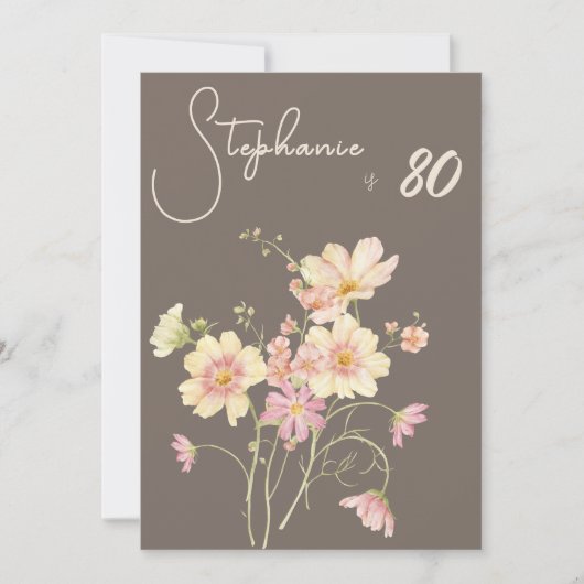 Elegant Floral Taupe Blush 80th Birthday Invitatio 招待状 (正面)