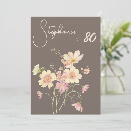 Elegant Floral Taupe Blush 80th Birthday Invitatio 招待状 (スタンド正面)