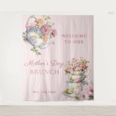 Elegant Floral Tea party Mother's Day Backdrop タペストリー (正面)
